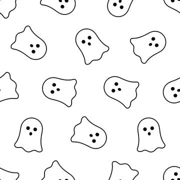 Seamless vector pattern with cute hand drawn ghosts for Halloween. Stock Illustration
