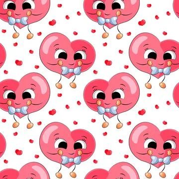 Seamless vector pattern with cute Heart and bow tie Stockillustratie