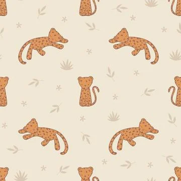 Seamless vector pattern with cute leopards, great for baby and nursery products Illustrazione stock