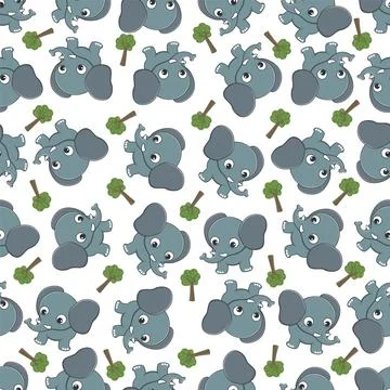Seamless vector pattern of cute little elephant play in jungle, 스톡 일러스트