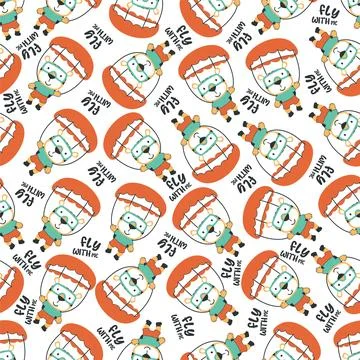 Seamless vector pattern with cute little bear skydiver Stock Illustration