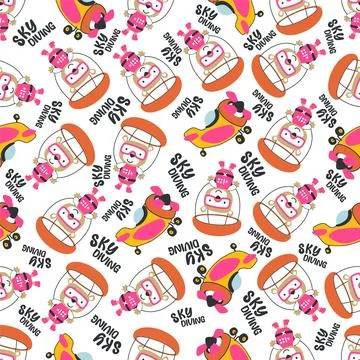 Seamless vector pattern with cute little bear skydiver, Stockillustratie