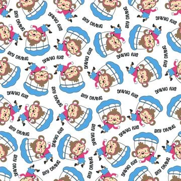 Seamless vector pattern with cute little monkey 스톡 일러스트