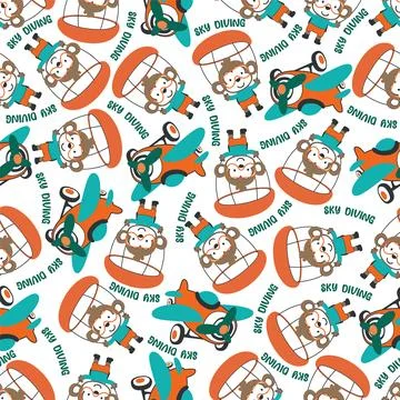Seamless vector pattern with cute little monkey skydiver, Design concept fo.. イラスト素材
