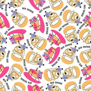 Seamless vector pattern with cute little bear skydiver, 스톡 일러스트