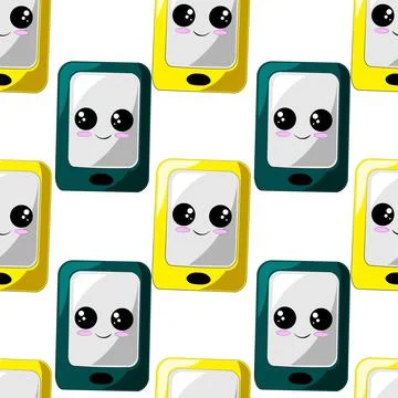 Seamless vector pattern with cute mobile phone Stock Illustration