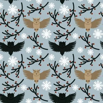 Seamless vector pattern with cute owls Stock Illustration