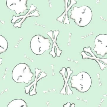 Seamless vector pattern with cute skulls and bones isolated on light backgrou Stock Illustration
