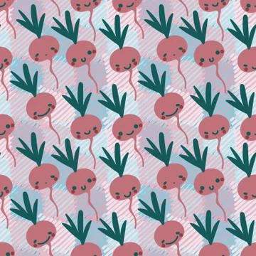 Seamless vector pattern with cute smiling beetroots 스톡 일러스트