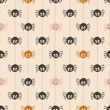 Seamless vector pattern with cute spiders Stock Illustration