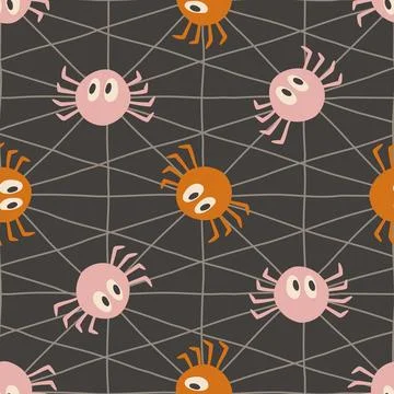 Seamless vector pattern with cute spiders Stock Illustration