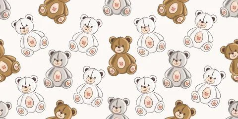 Seamless vector pattern of cute teddy bears for playful kids designs Stock Illustration