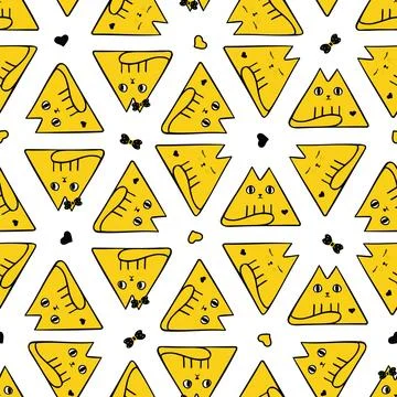 Seamless vector pattern with cute triangular cats. Great for textile, wrapping Stock Illustration