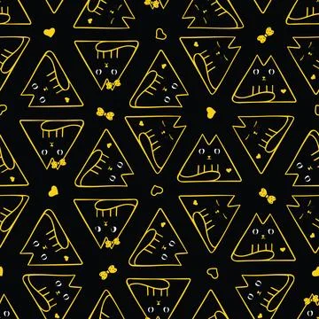 Seamless vector pattern with cute triangular cats. Great for textile, wrapping Stock Illustration