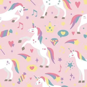 Seamless vector pattern with cute unicorns on a floral background. Ideal for 스톡 일러스트