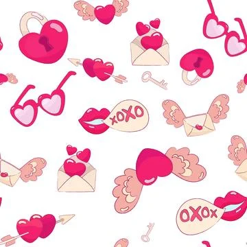 Seamless vector pattern with cute Valentine s Day elements including hearts Stock Illustration