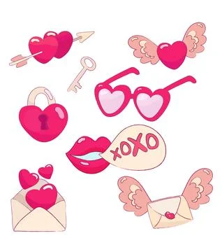 Seamless vector pattern with cute Valentine s Day elements including hearts Stock Illustration