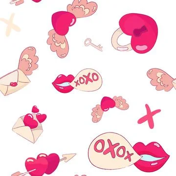 Seamless vector pattern with cute Valentine s Day elements including hearts Stock Illustration