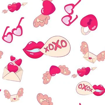 Seamless vector pattern with cute Valentine s Day elements including hearts Stock Illustration