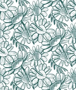 A seamless vector pattern with daisy flowers in a popular color. A monochro.. Stock Illustration