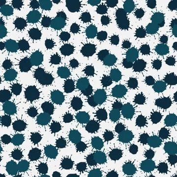Seamless vector pattern with dark blue ink blobs on a white background Stock Illustration