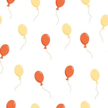 Seamless vector pattern with decorative balloons on white. Colorful cartoon Stock Illustration