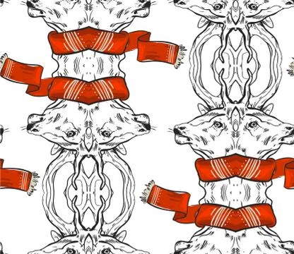 Seamless vector pattern with deer and branches. Perfect for wrapping paper Illustrazione stock