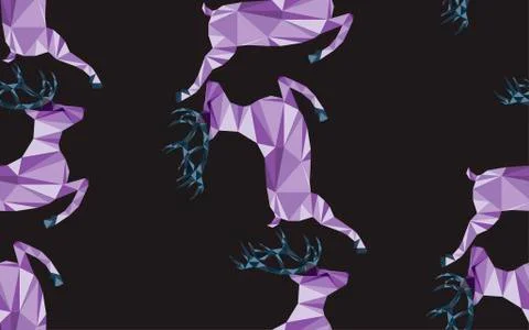 Seamless vector pattern with deer on a black background. Stock Illustration