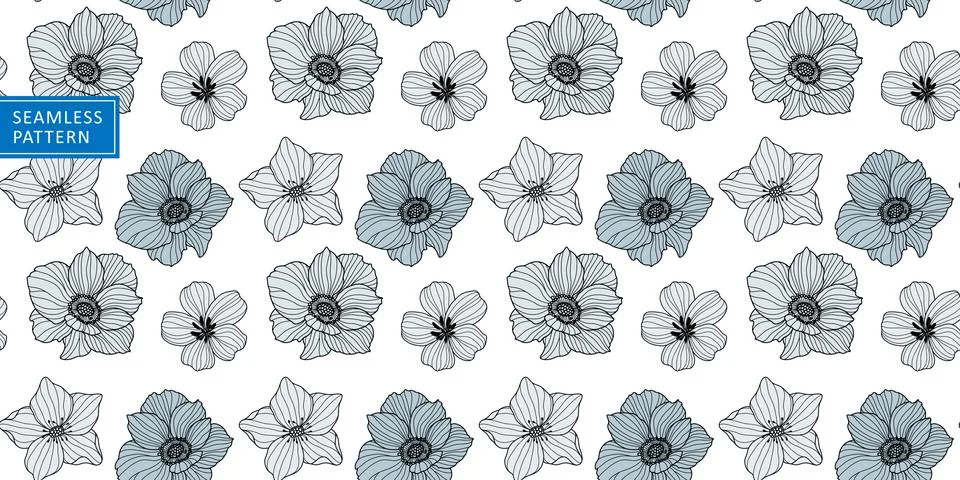 Seamless vector pattern with delicate blue flowers on white background Stock Illustration