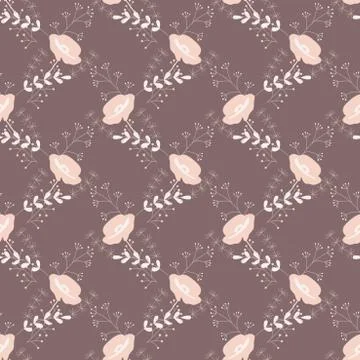 Seamless vector pattern with delicate pink poppies . A vintage hand drawn ill Stock Illustration