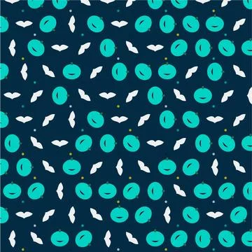Seamless vector pattern design featuring abstract turquoise fruits and whit.. Stock Illustration