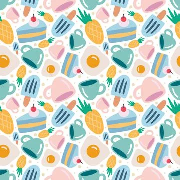 Seamless vector pattern with dessert food and cup Stock Illustration