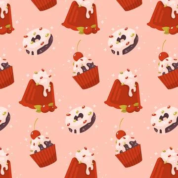 Seamless vector pattern with desserts for clothing, packaging and design Stock Illustration