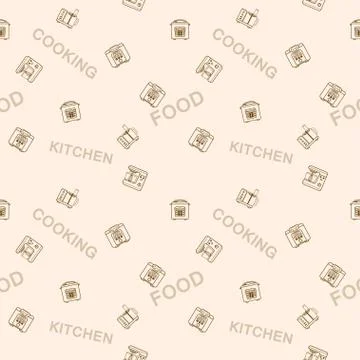 Seamless vector pattern of devices for cooking food on a background. Stock Illustration