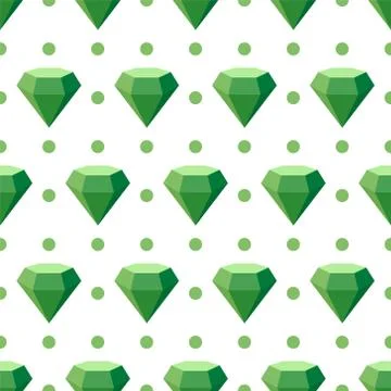 Seamless vector pattern with diamonds. Green elements and circle on white bac 스톡 일러스트