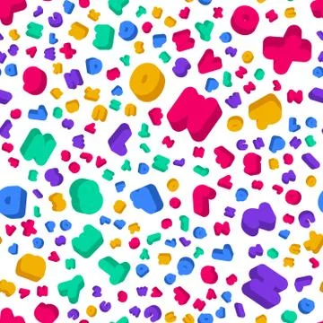 Seamless vector pattern, different 3d letters ABC. Colorful school pattern wi Ilustración de archivo