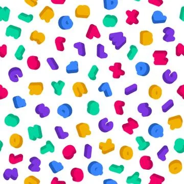 Seamless vector pattern, different 3d letters ABC. Colorful school pattern wi Stock Illustration