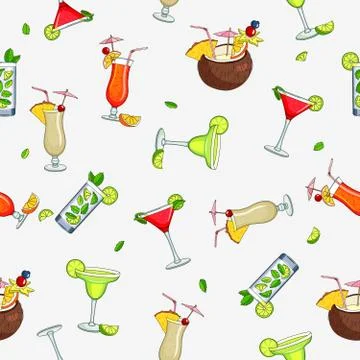 Seamless vector pattern of the different cocktails Stockillustratie