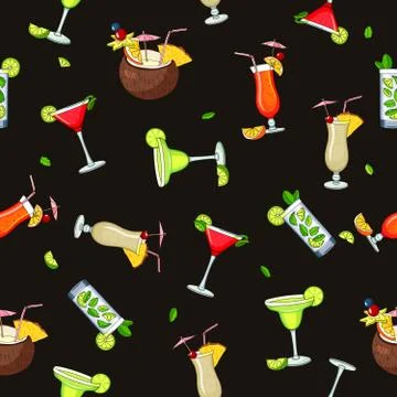 Seamless vector pattern of the different cocktails Illustrazione stock