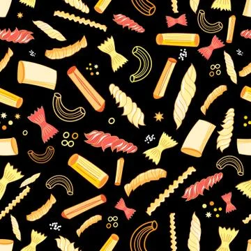 Seamless vector pattern with different tasty pasta Stock Illustration