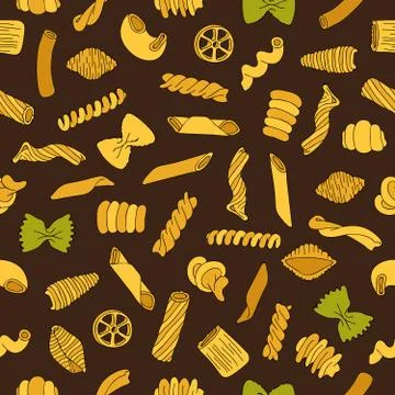 Seamless vector pattern of different types of colored pasta Illustrazione stock