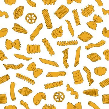 Seamless vector pattern of different types of pasta Illustrazione stock