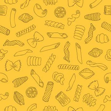 Seamless vector pattern of different types of pasta Illustrazione stock