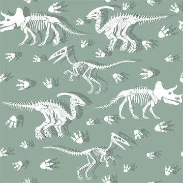 Seamless vector pattern with dinosaur skeleton. Stock Illustration