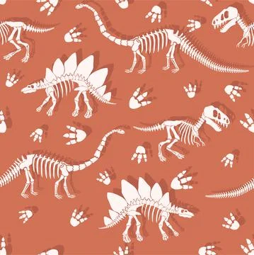 Seamless vector pattern with dinosaur skeleton. Stock Illustration