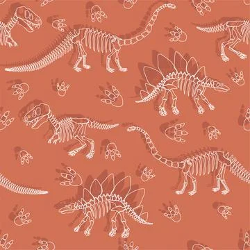 Seamless vector pattern with dinosaur skeleton. Stock Illustration