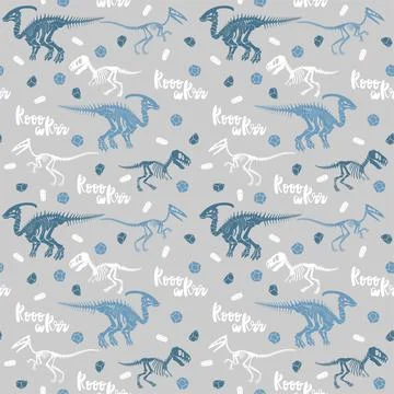 Seamless vector pattern with dinosaur skeleton. Illustrazione stock