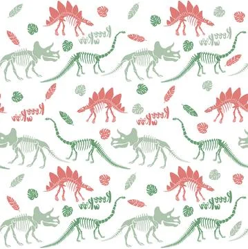 Seamless vector pattern with dinosaur skeleton. Stock Illustration