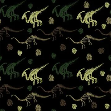 Seamless vector pattern with dinosaur skeleton. Illustrazione stock