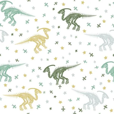 Seamless vector pattern with dinosaur skeleton. Stock Illustration